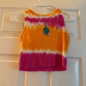 Tie-Dye Cropped Tank Top with Earth Graphic - Yellow & Pink
